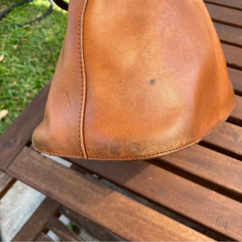 LALUCCA rebeka dome satchel bag purse cognac leather